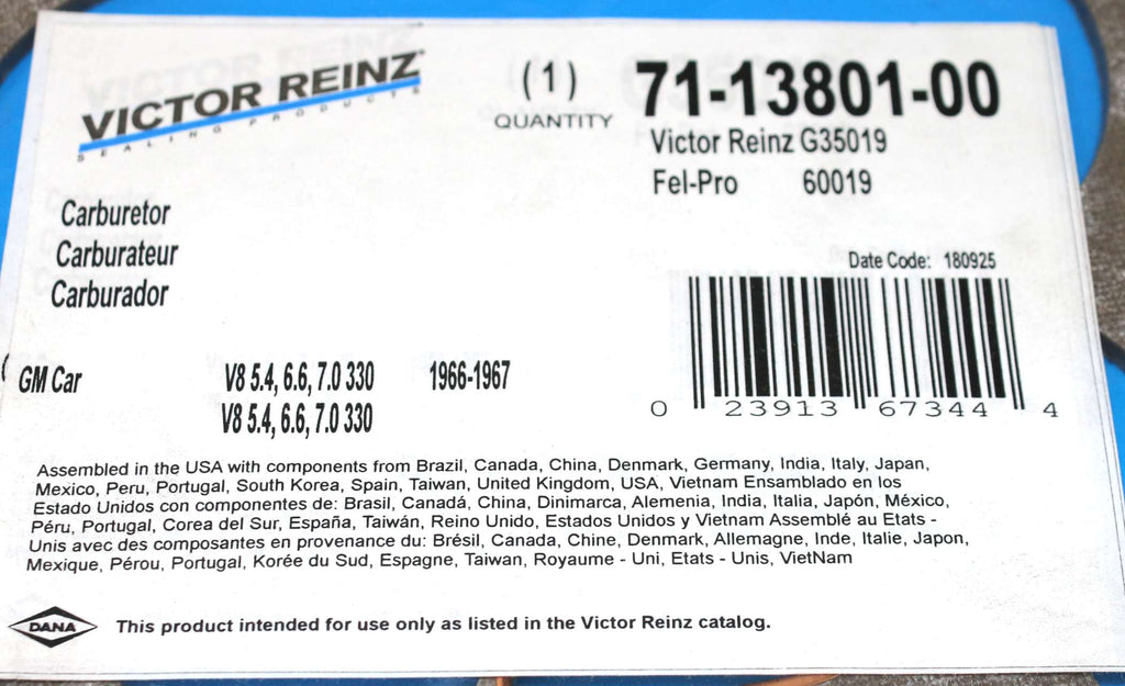 VICTOR REINZ - 71-13801-00 - GASKET - CARBURETOR