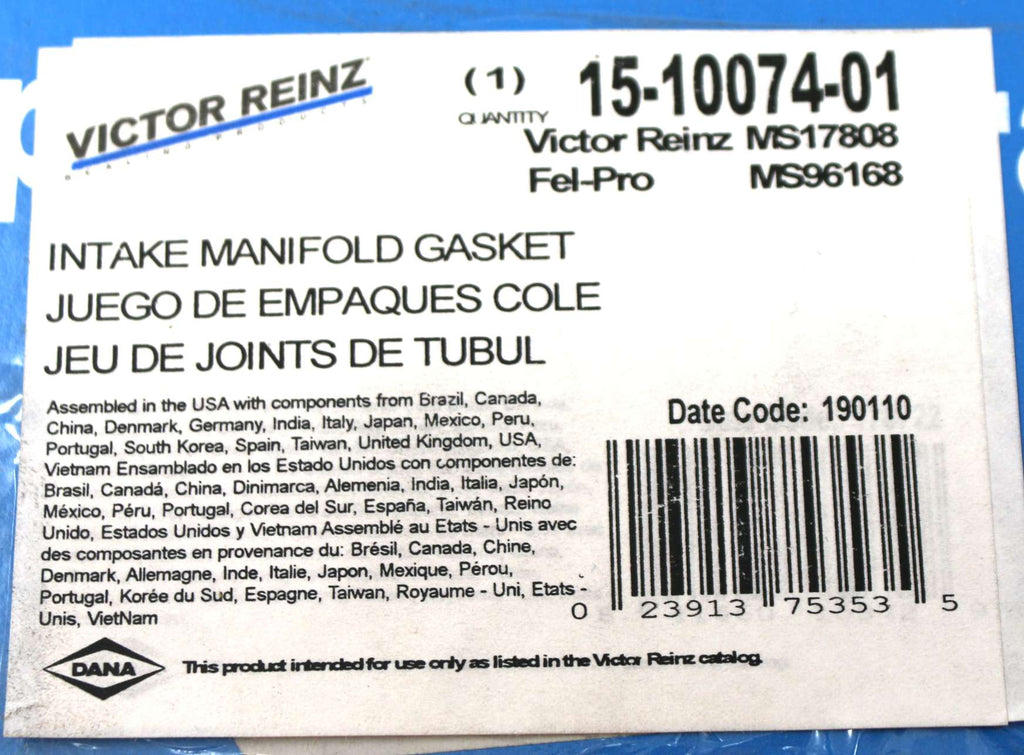 VICTOR REINZ - 15-10074-01 - GASKET - INTAKE MANIFOLD MAHLE MS17808