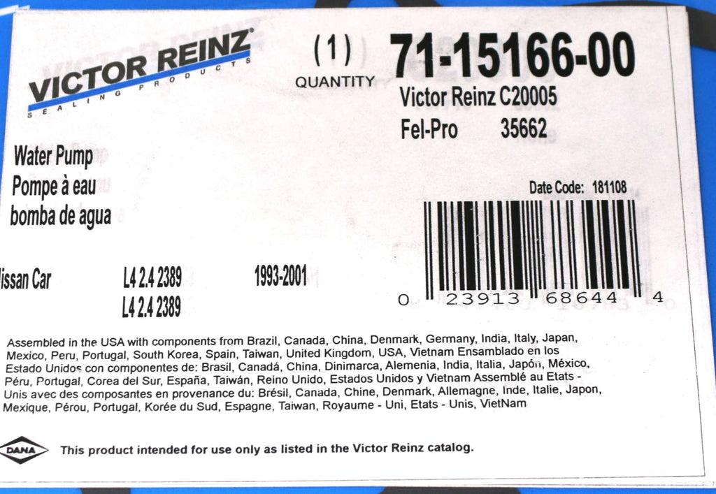 VICTOR REINZ - 71-15166-00 - GASKET - WATER PUMP
