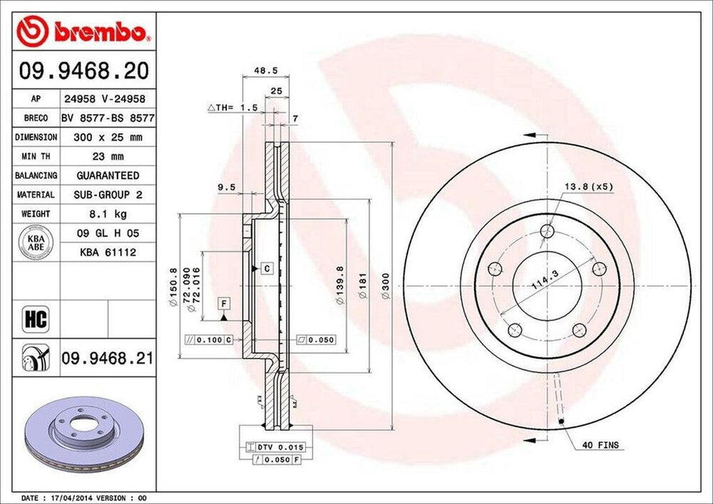 Brembo Front Disc Brake Rotor for 5, 3 (09.9468.21)