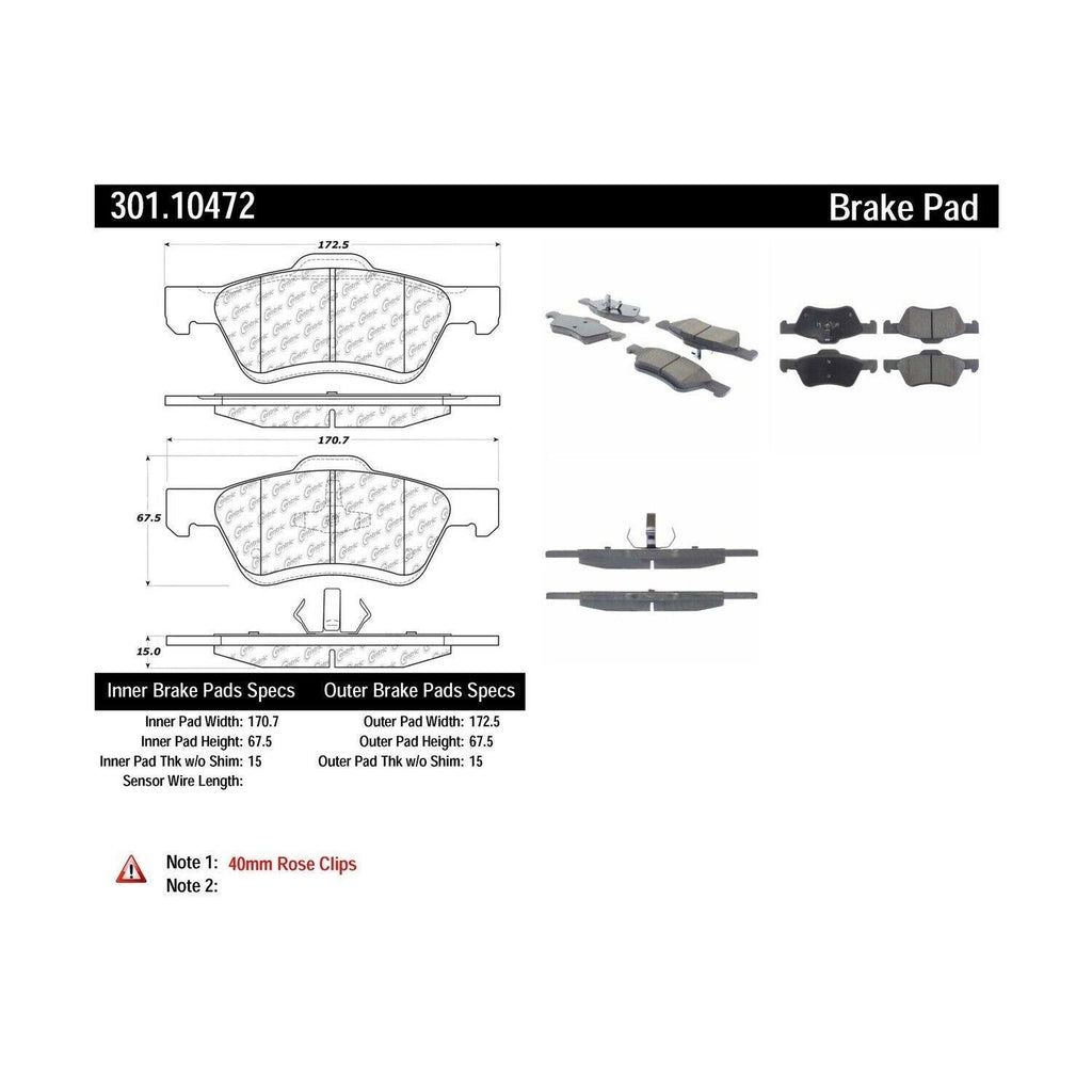 Centric Front Disc Brake Pad for Escape, Tribute, Mariner (301.10472)