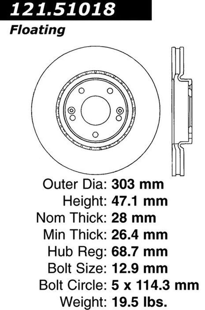 Centric Front Disc Brake Rotor for Azera, Amanti, XG350 (121.51018)