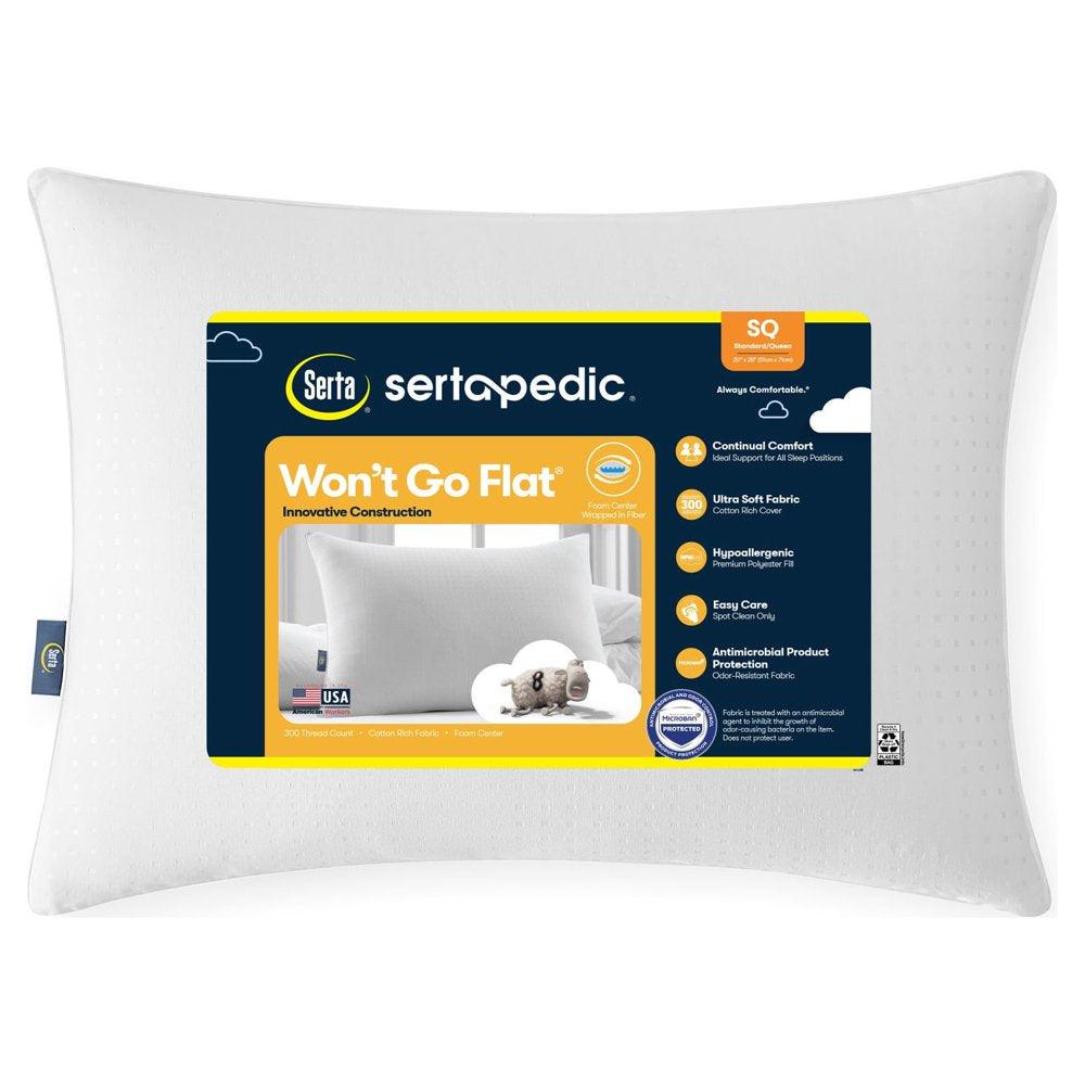 pedic Won'T Go Flat Bed Pillow, Standard/Queen