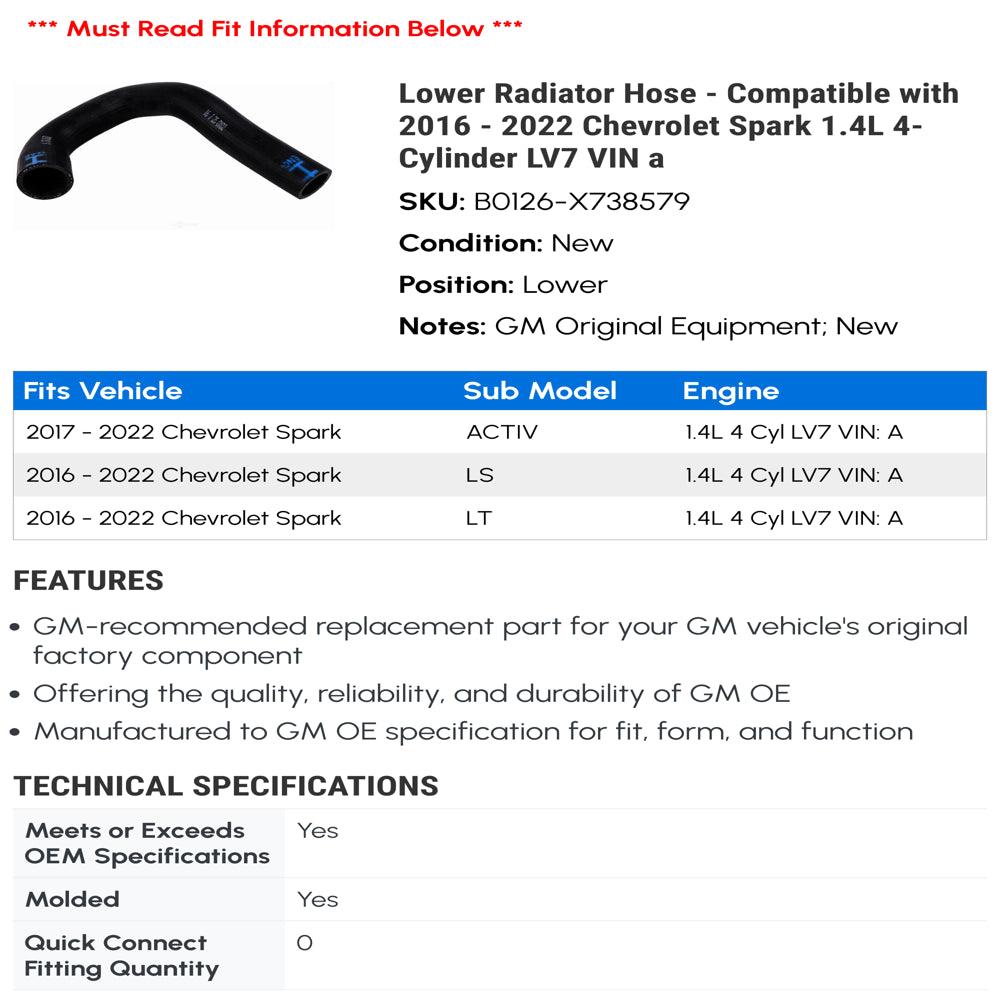 Lower Radiator Hose - Compatible with 2016 - 2022 Chevy Spark 1.4L 4-Cylinder LV7 VIN a 2017 2018 2019 2020 2021