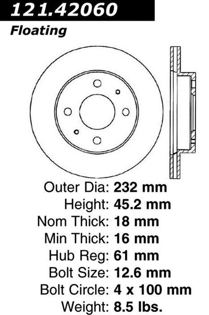 Centric Front Disc Brake Rotor for Lucino, Sentra, 200SX (121.42060)