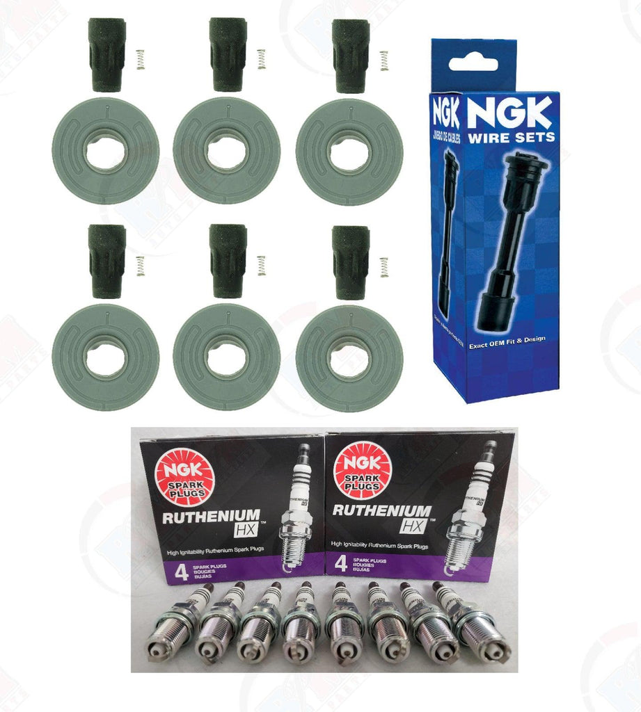 NGK Tune up Kit "Ruthenium" Plugs & Coil Boots for Ford Lincoln Mazda 3.5L 3.7L