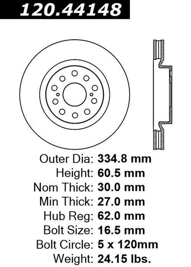 Centric Front Disc Brake Rotor for Mirai, LS460 (120.44148)