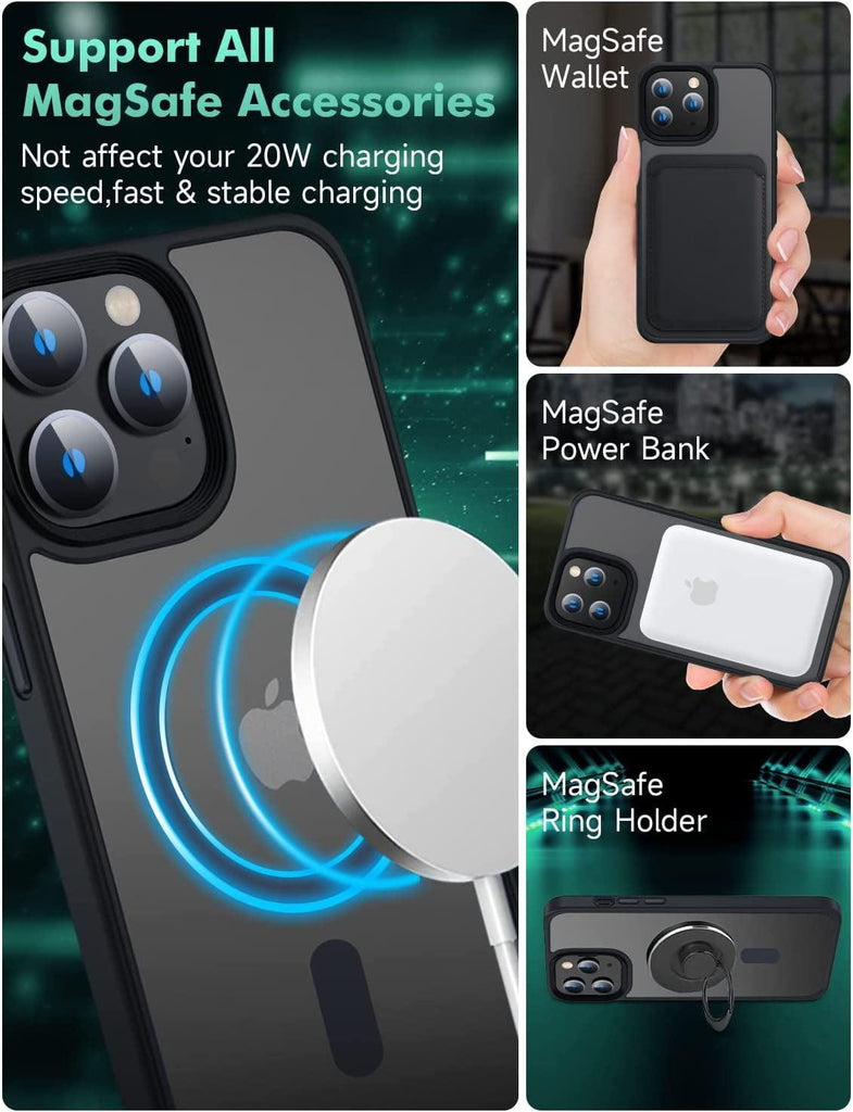 Magnetic Case for Iphone 14 Pro Max Case [Mil-Grade Drop Tested & Compatible with Magsafe] Translucent Matte Back with Aluminum Alloy Keys, Shockproof 14 Pro Max Phone Case 6.7 Inch, Black