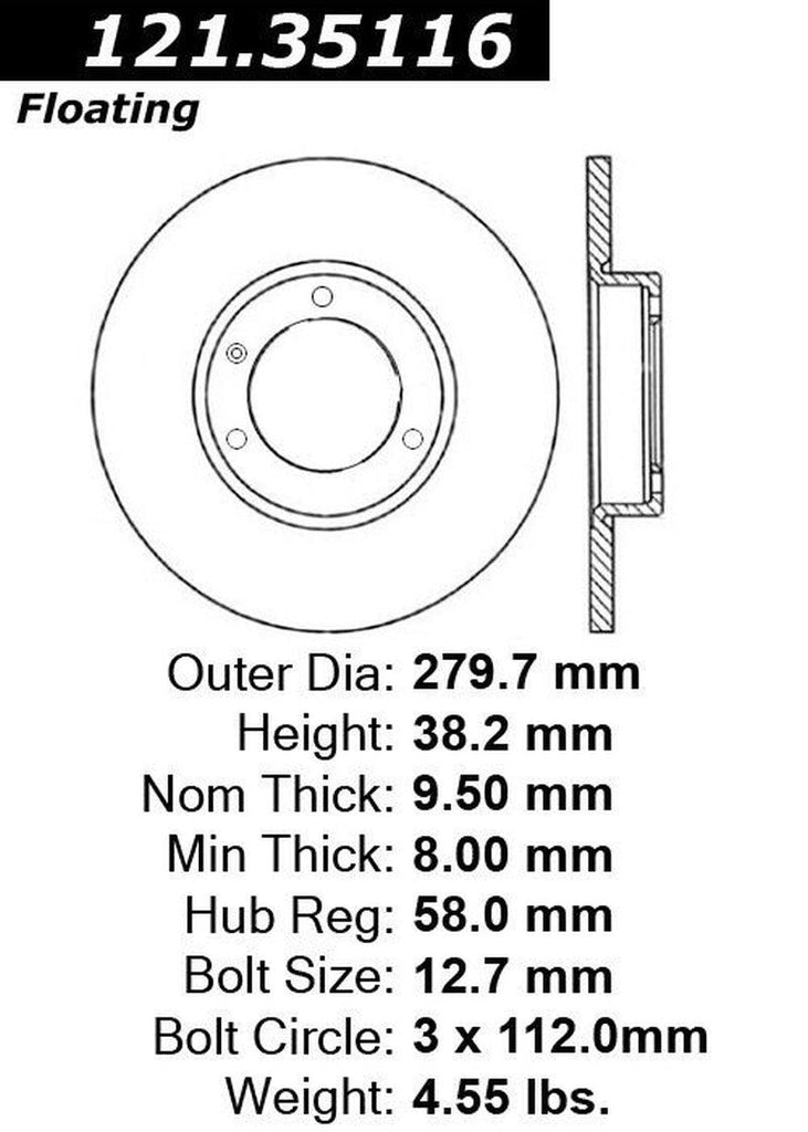 Centric Front Disc Brake Rotor for Fortwo, Roadster, Crossblade (121.35116)