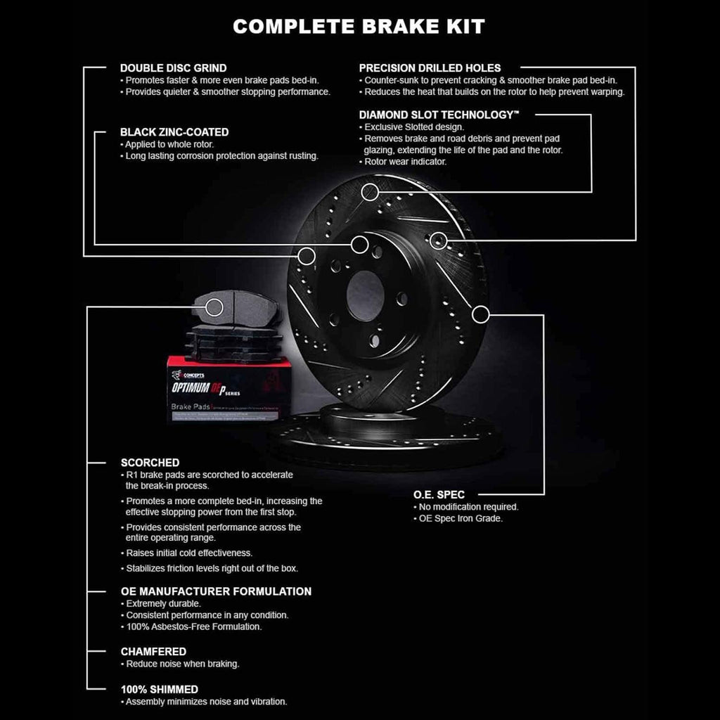 R1 Concepts Front Brakes and Rotors Kit |Front Brake Pads| Brake Rotors and Pads| Optimum Oep Brake Pads and Rotors ||Fits 2008-2019 Pontiac Vibe; Scion Xd; Toyota Corolla, Matrix