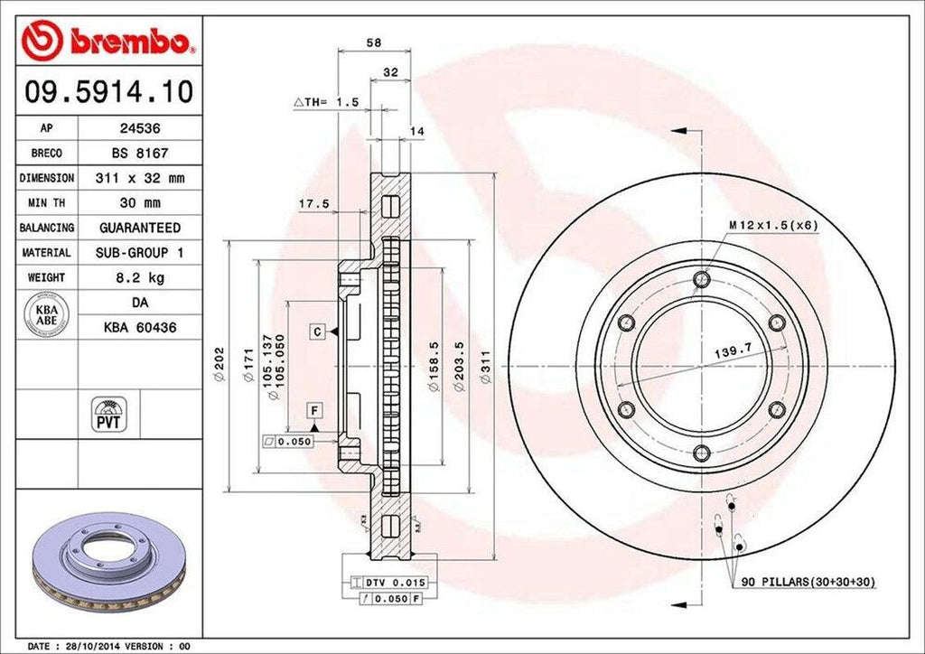 Brembo Front Disc Brake Rotor for LX450, Land Cruiser (09.5914.10)