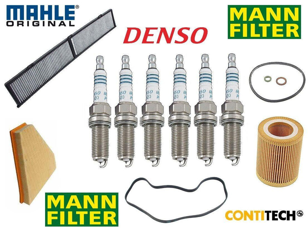 Tune up Kit Air-Oil-Cabin Filter Denso Power Spark Plugs Drive Belt for BMW