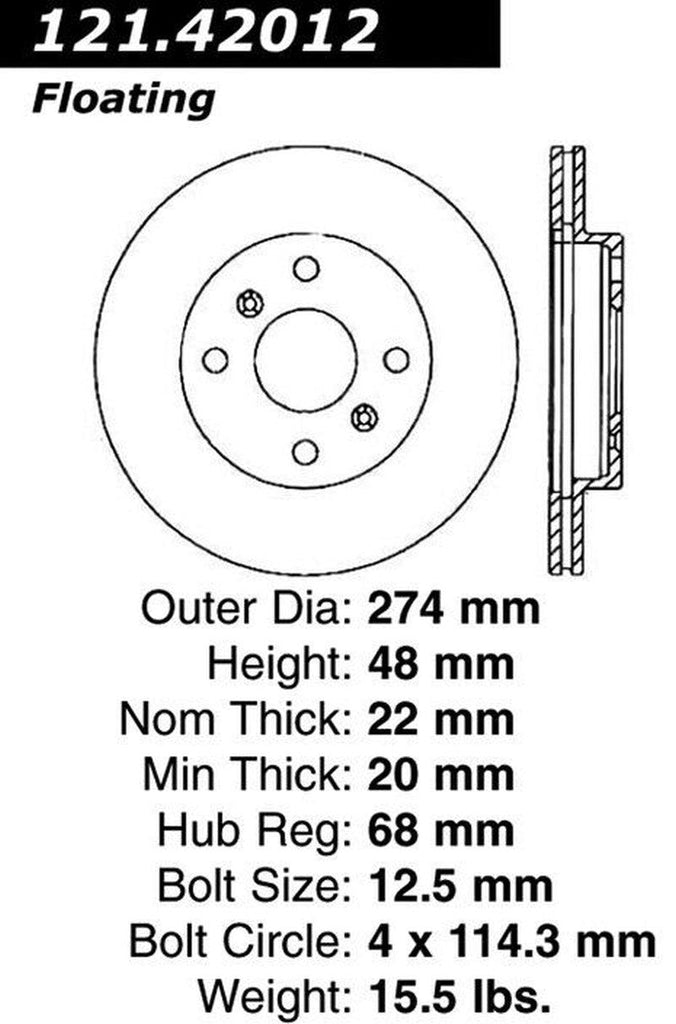 Centric Front Disc Brake Rotor for 1990-1992 INFINITI M30 (121.42012)