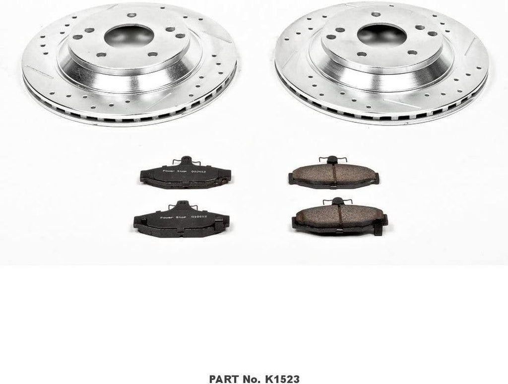 K1523 Rear Z23 Carbon Fiber Brake Pads with Drilled & Slotted Brake Rotors Kit