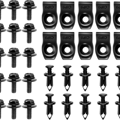 GRC-70 35PCS Engine under Cover Splash Shield Guard Body Bolts Bumper Fender Liner Push Retainer Fastener Rivet Clips , Black