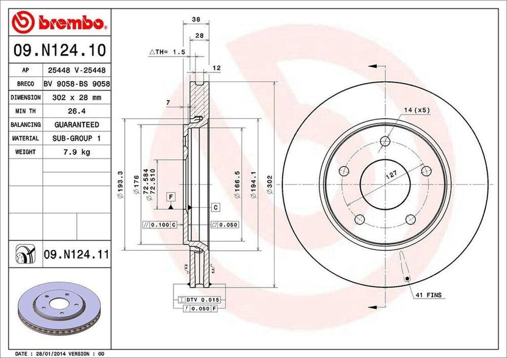Front Disc Brake Rotor for Town & Country, Grand Caravan, C/V+More (09.N124.11)
