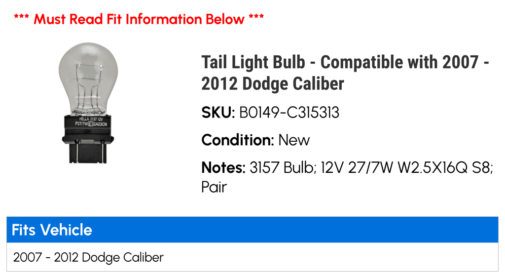 HELLA 3157 Tail Light Bulb Red 12V 27/7W Automotive Bulb fits Dodge Caliber 2 Pack