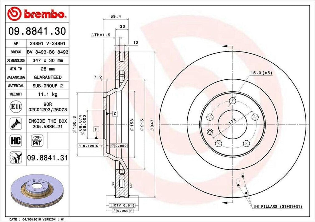 Brembo Front Disc Brake Rotor for A6 Quattro, A6 (09.8841.31)