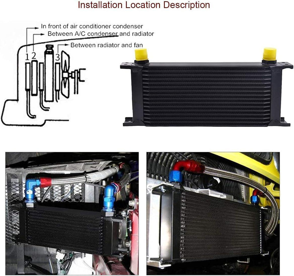 16 Row AN10-10AN Stacked Plate Oil Cooler Bundle with 6AN 3/8" 10FT CPE Fuel Line Hose Fitting Kit Braided Nylon Stainless Steel