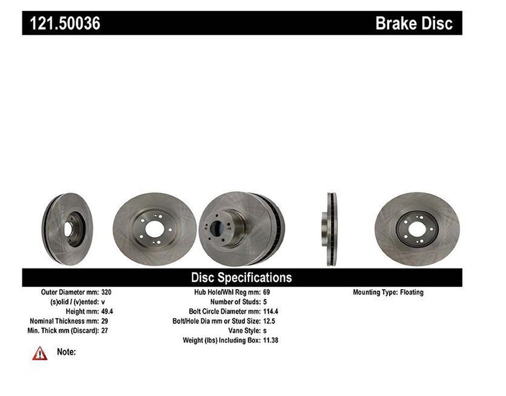 Centric Front Disc Brake Rotor for 15-21 Kia Sedona (121.50036)