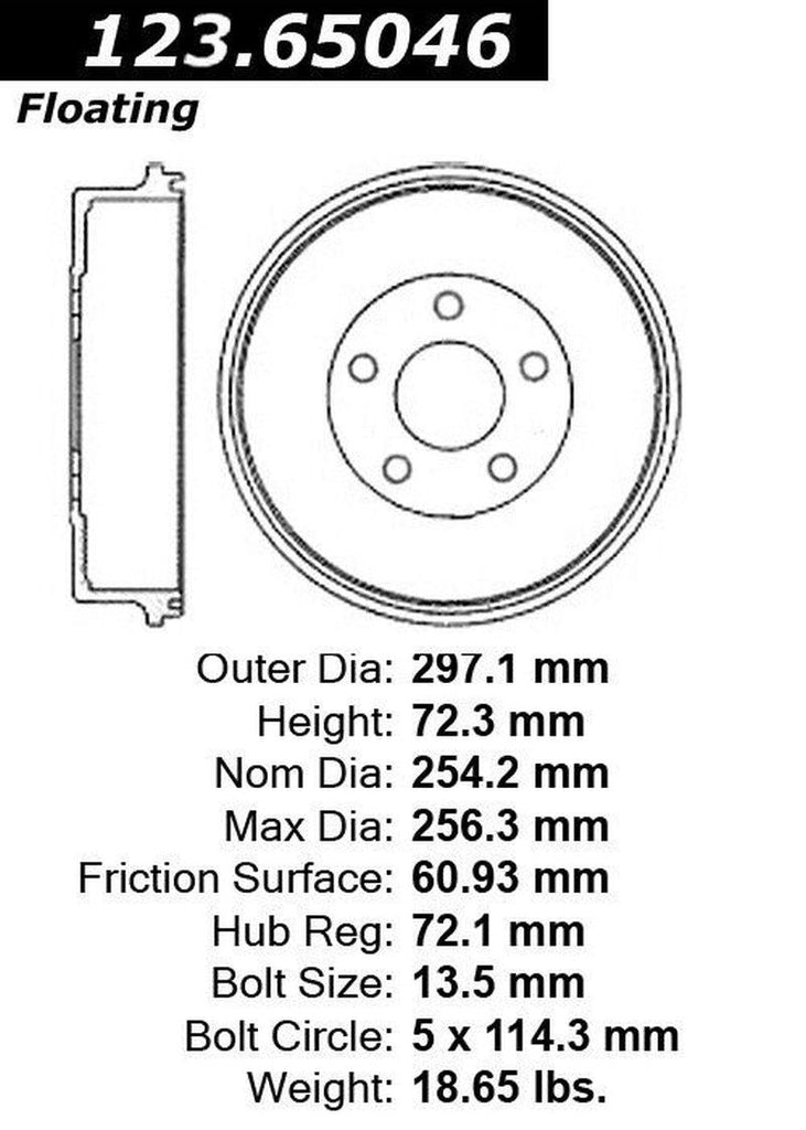 Centric Brake Drum for Escape, Tribute, Mariner 123.65046
