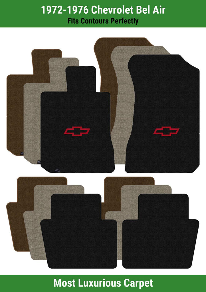 Lloyd Luxe Front & Rear Mats for '72-76 Chevy Bel Air W/Red Chevy Outline Bowtie