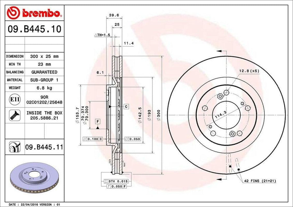 Brembo Front Disc Brake Rotor for 00-09 Honda S2000 (09.B445.11)