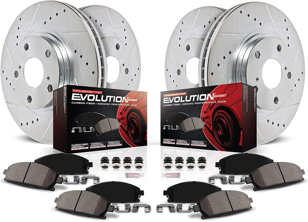 K7598 Front and Rear Z23 Carbon Fiber Brake Pads with Drilled & Slotted Brake Rotors Kit