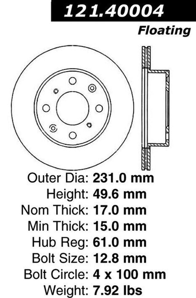 Centric Front Disc Brake Rotor for Accord, Civic (121.40004)
