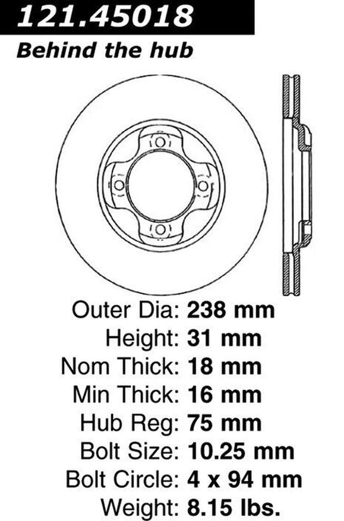 Centric Front Disc Brake Rotor for Capri, 323, Tracer (121.45018)