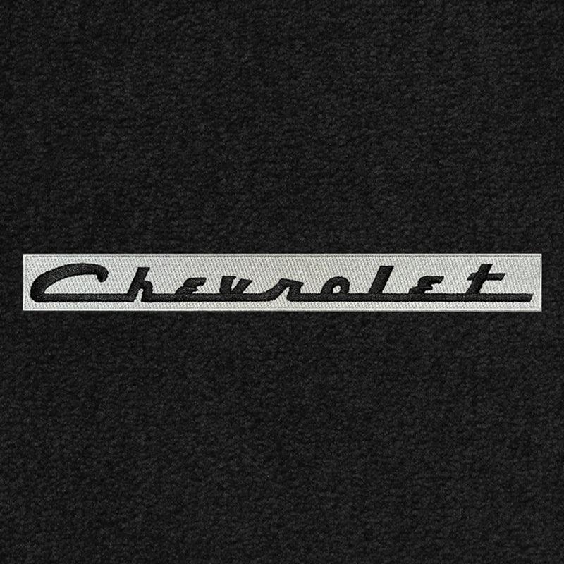 Lloyd Velourtex Front Carpet Mats for '58 Chevy Biscayne W/Black on Silver Chevy