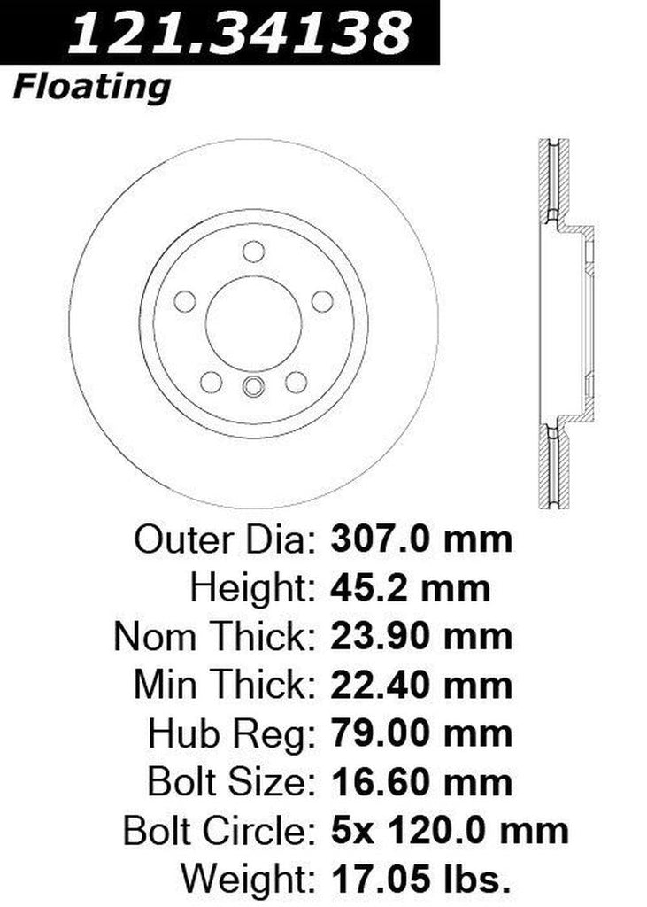 Centric Front Disc Brake Rotor for Cooper Countryman, Cooper Paceman (121.34138)