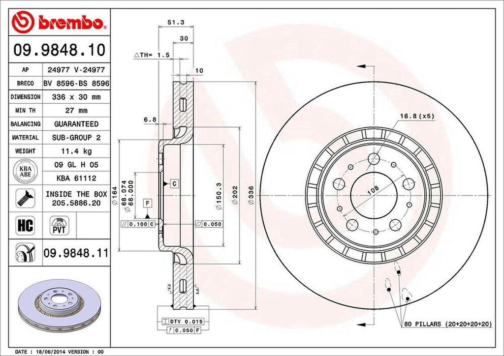 Brembo Front Disc Brake Rotor for 05-14 Volvo XC90 (09.9848.11)