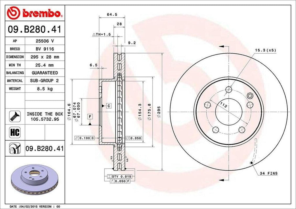 Brembo Front Disc Brake Rotor for C250, SLK250, C300 (09.B280.41)