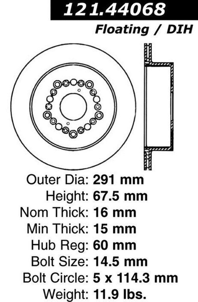Centric Rear Disc Brake Rotor for 1990-1992 LS400 (121.44068)