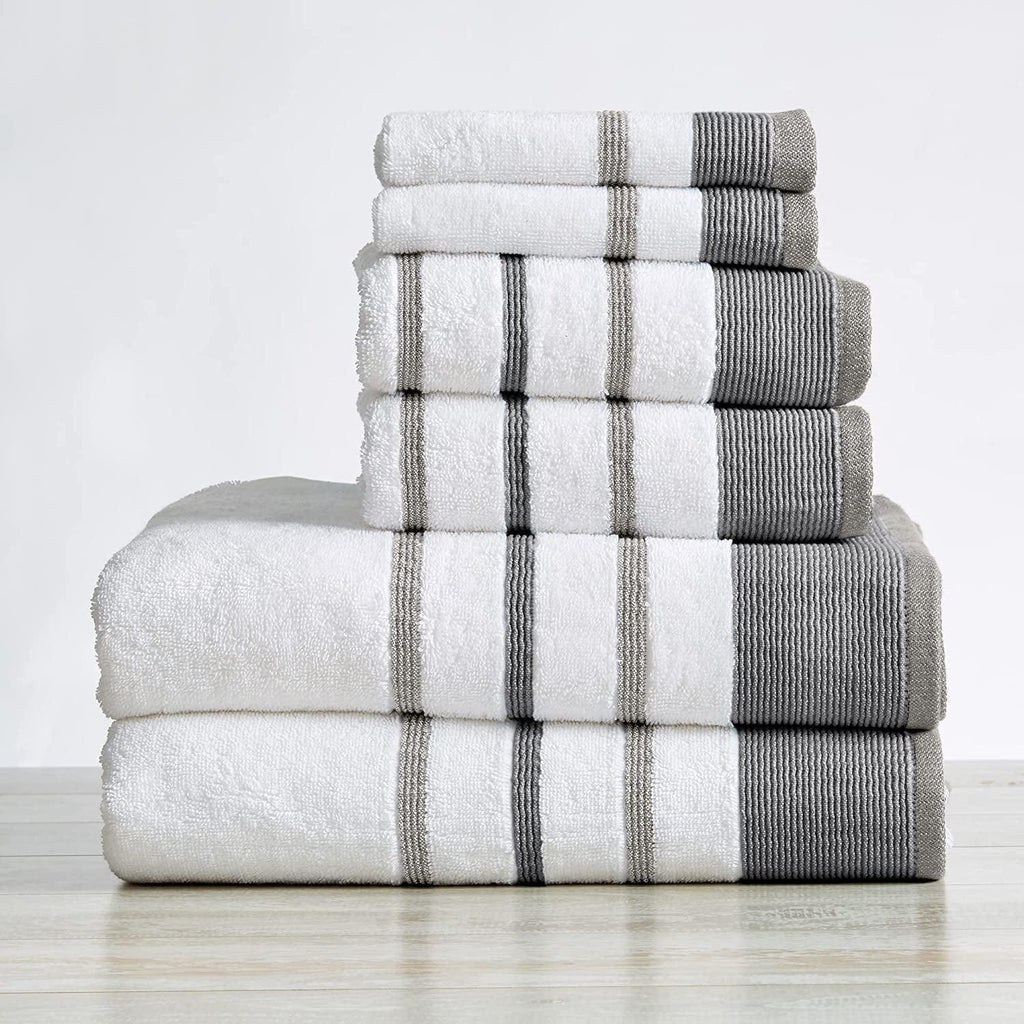 Towel, 6-Piece Luxury Hotel/Spa Cotton Striped Towel Set, 500 GSM. Includes Bath Towels, Hand Towels and Washcloths, Noelle Collection, Dark Grey/Light Grey