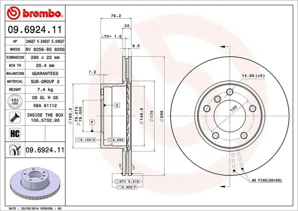Brembo Front Disc Brake Rotor for 525I, 528I (09.6924.11)