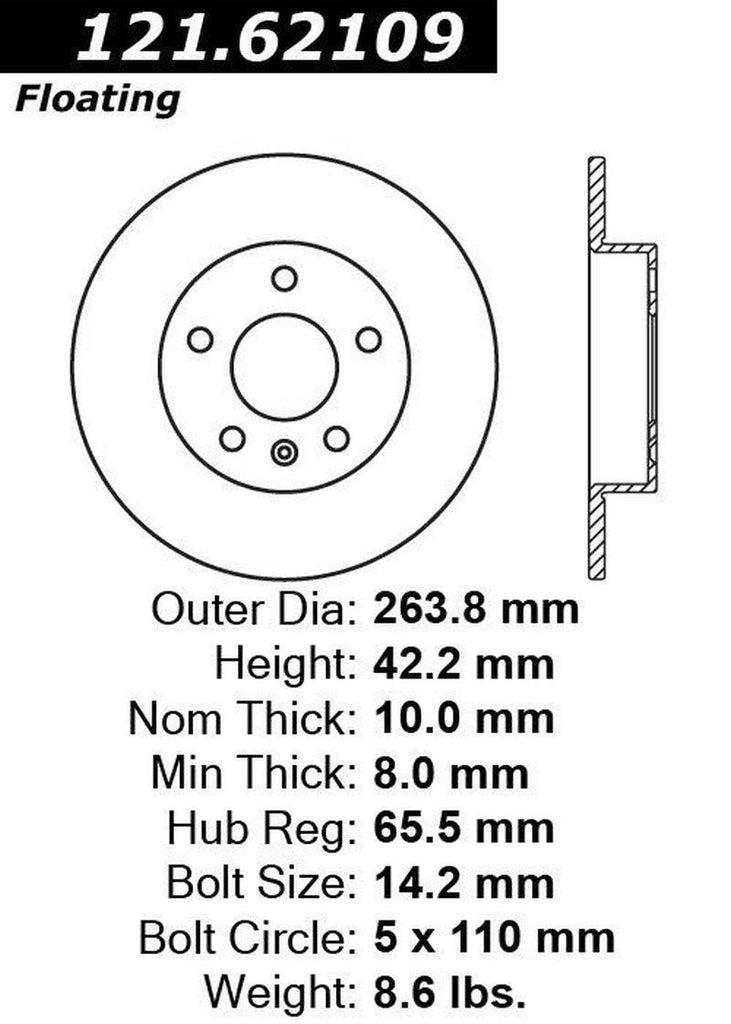 Centric Rear Disc Brake Rotor for Astra, Meriva, Zafira (121.62109)