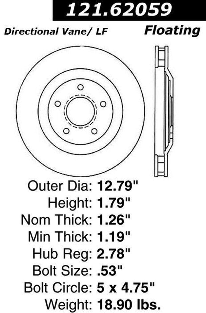Centric Front Driver Side Disc Brake Rotor for XLR, Corvette (121.62059)