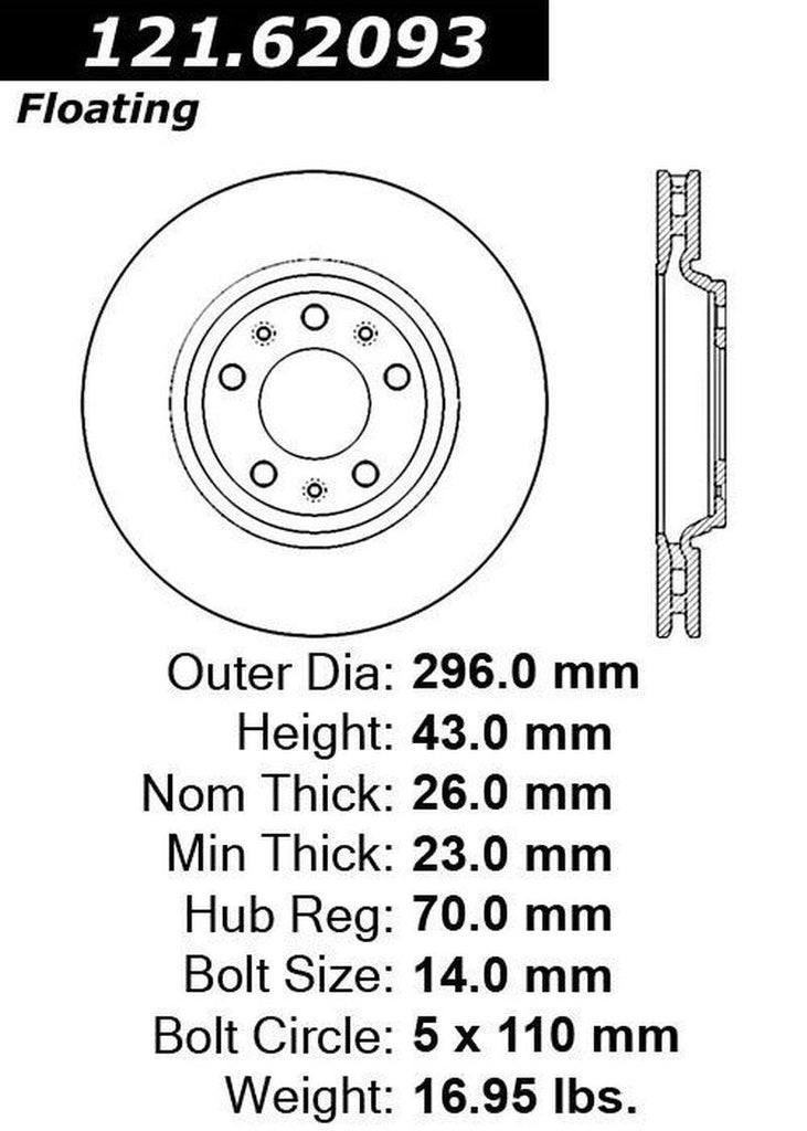 Centric Front Disc Brake Rotor for Sky, Solstice (121.62093)