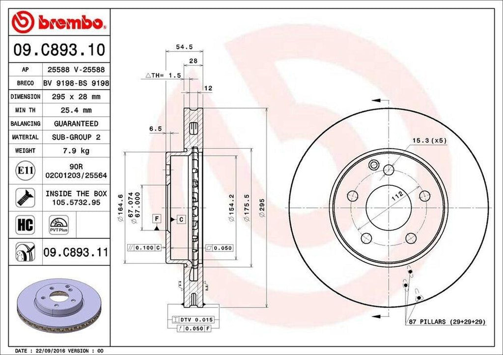 Brembo Front Disc Brake Rotor for E320, E350 (09.C893.11)