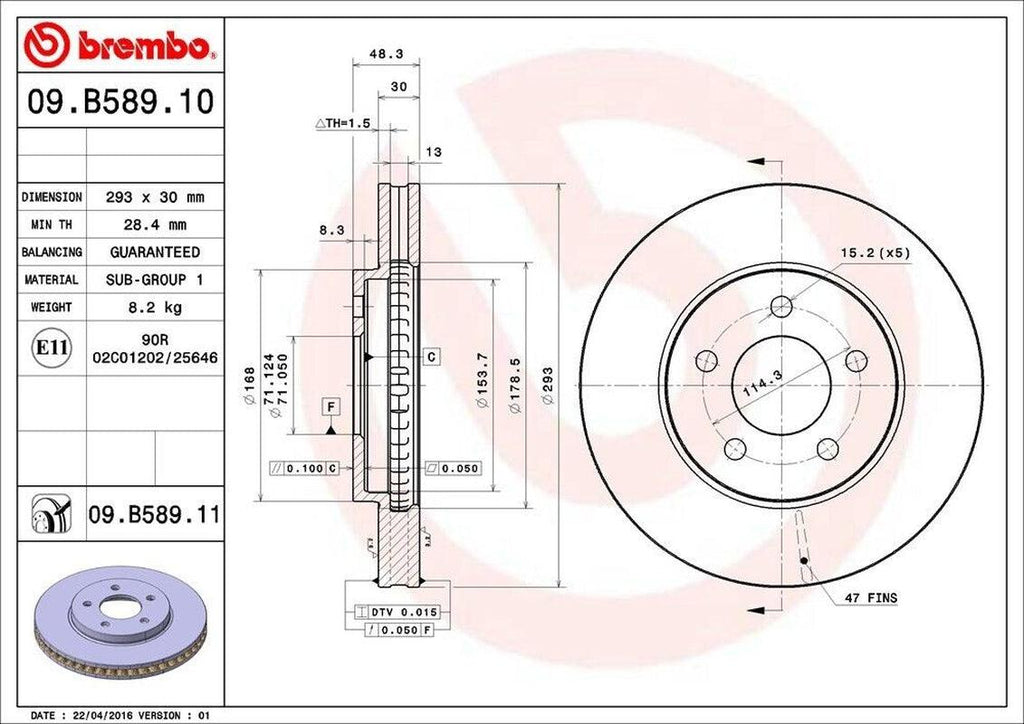 Brembo Front Disc Brake Rotor for 05-10 Ford Mustang (09.B589.11)
