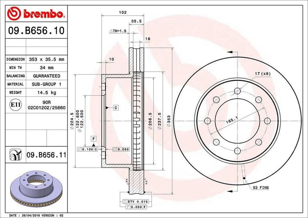 Brembo Front Disc Brake Rotor for Dodge (09.B656.11)