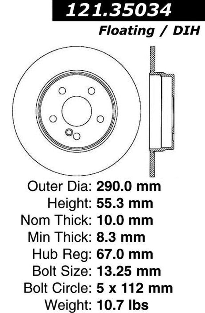 Centric Rear Disc Brake Rotor for Mercedes-Benz (121.35034)
