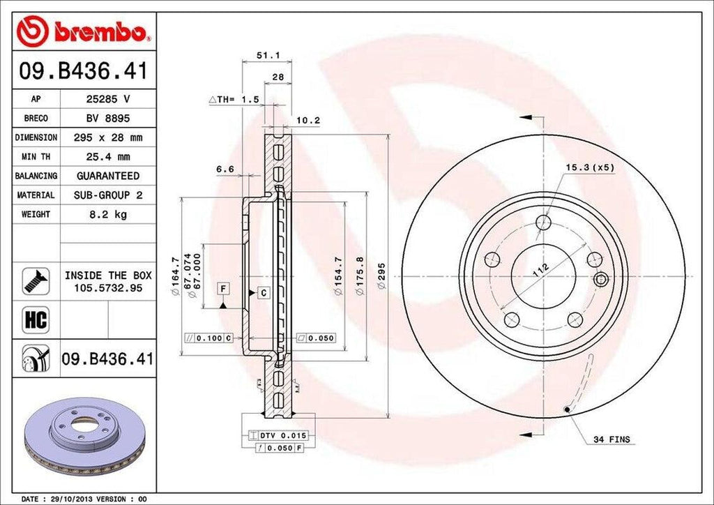 Brembo Front Disc Brake Rotor for B250E, B Electric Drive (09.B436.41)