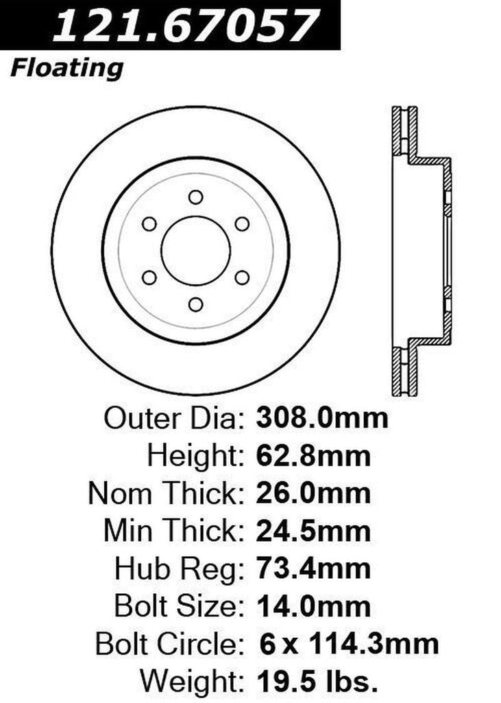 Centric Front Disc Brake Rotor for 03-04 Dakota (121.67057)