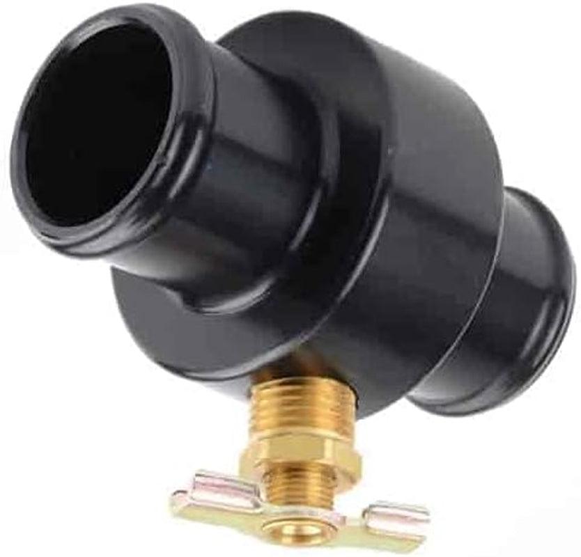 Inline Radiator Hose Drain | Made in USA | 1.25” outside Diameter | 1” inside Diameter | 3” Long | 1/4 “ NPT Drain Petcock | Billet Aluminum | Black Anodized | 1 per Package
