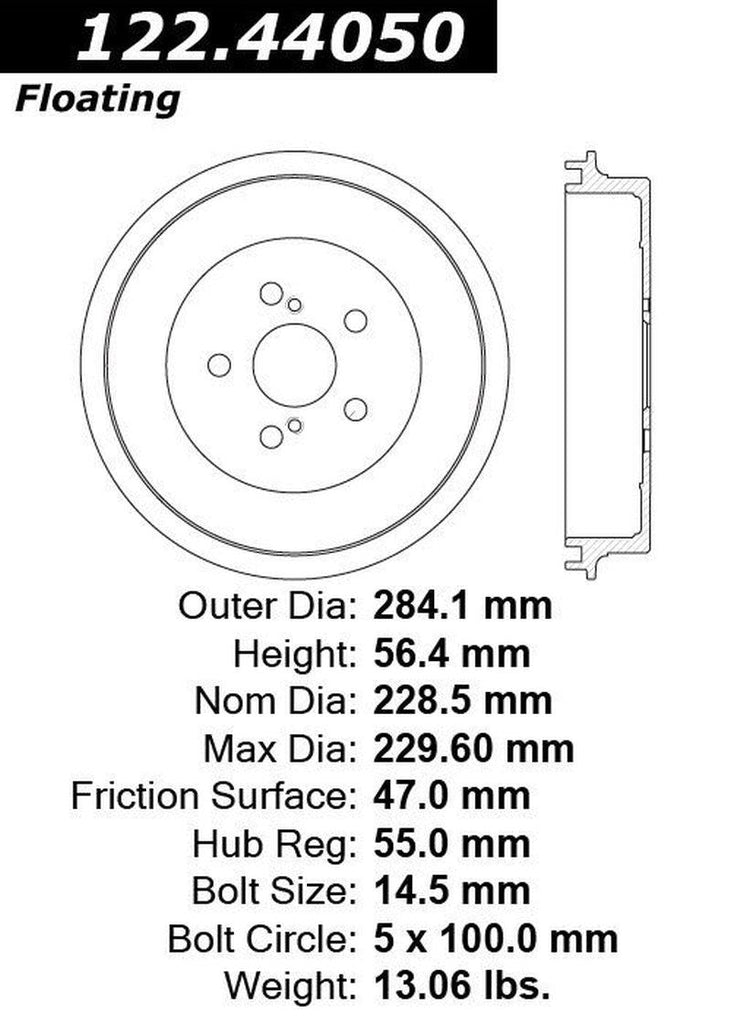 Centric Brake Drum for 09-19 Corolla 122.44050