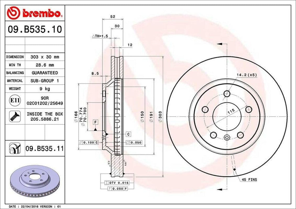 Front Disc Brake Rotor for Impala Limited, Impala, Lucerne+More (09.B535.11)