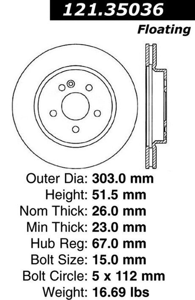 Centric Front Disc Brake Rotor for ML350, ML320, ML430 (121.35036)